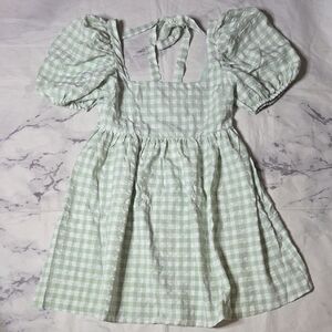 Jacquie The Label Mint Checkered Puff Sleeve Dress